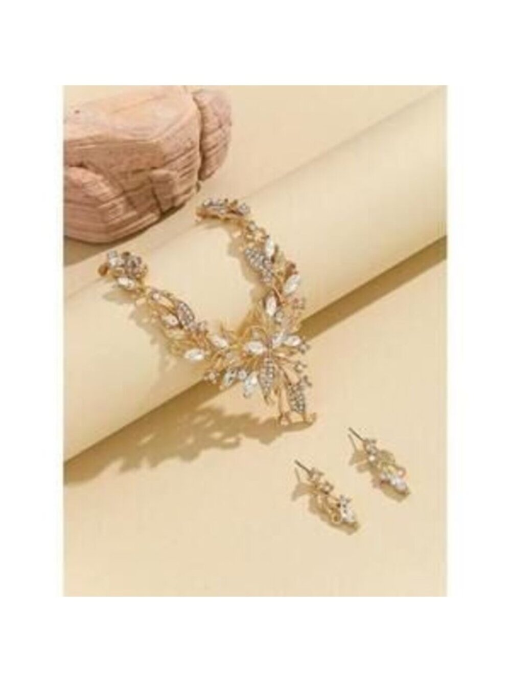 Golden Tree Leaf Shaped Glass Earrings Necklace For Pa Dainty - Picture 2 of 5